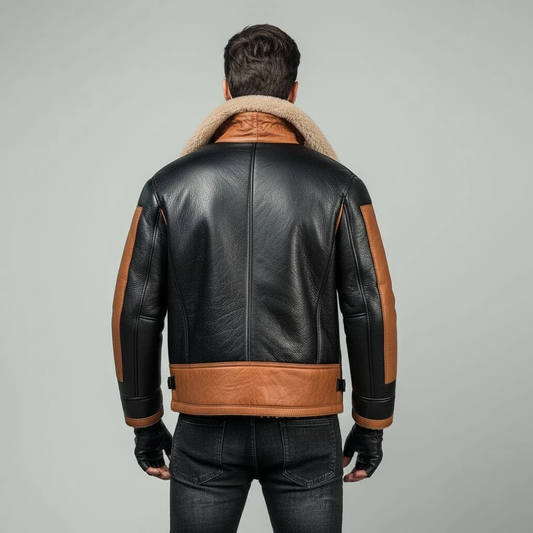 Mens RAF B3 Aviator Pilot Bomber Jacket - Fur Shearling Sheep Leather Style Coat