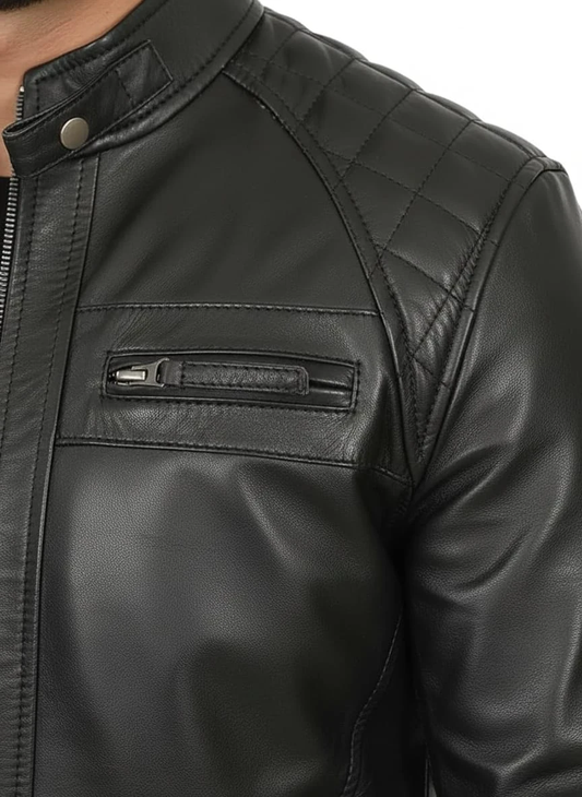 Tall Diamond Men's Black Cafe Racer Biker Fashion Jacket
