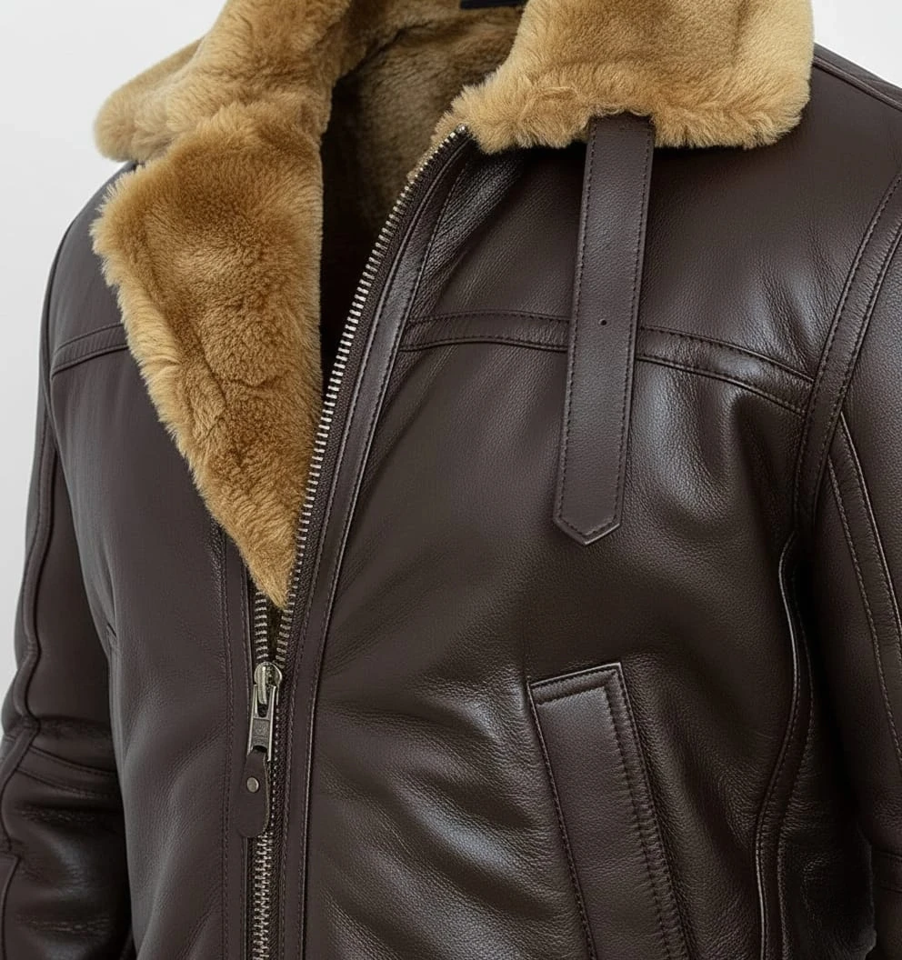 Men's RAF Brown B3 Bomber Aviator Real Sheepskin Leather Jacket