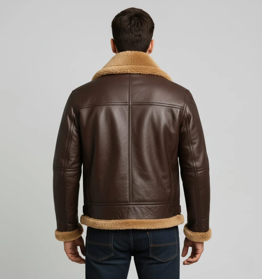 Men's RAF Brown B3 Bomber Aviator Real Sheepskin Leather Jacket