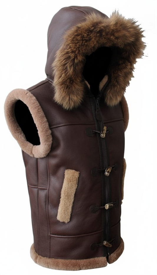 Men’s RAF B3 Leather Hooded Fur Vest