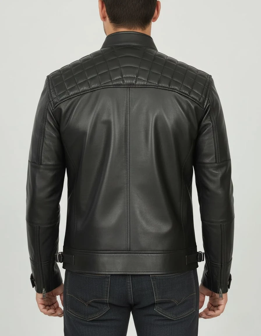 Tall Diamond Men's Black Cafe Racer Biker Fashion Jacket