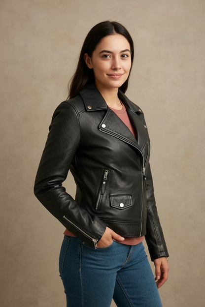 Swaik Leather Moto Jacket For Women
