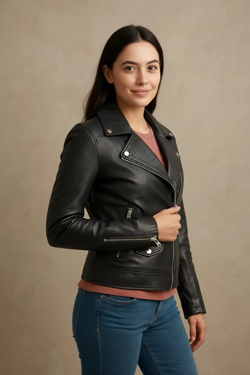 Swaik Leather Moto Jacket For Women