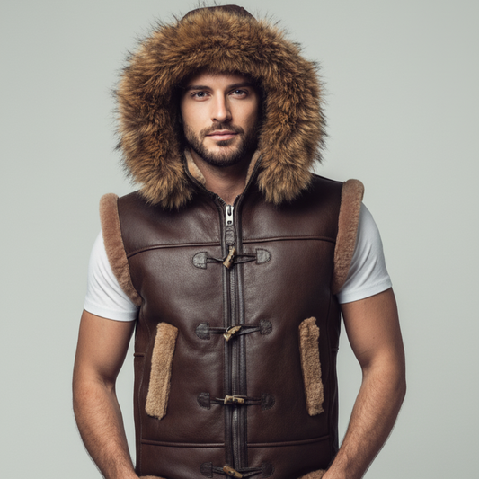 Men’s RAF B3 Leather Hooded Fur Vest