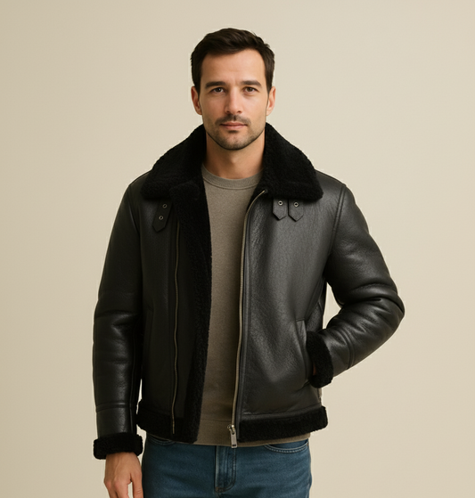 Black B3 Bomber Leather Jacket